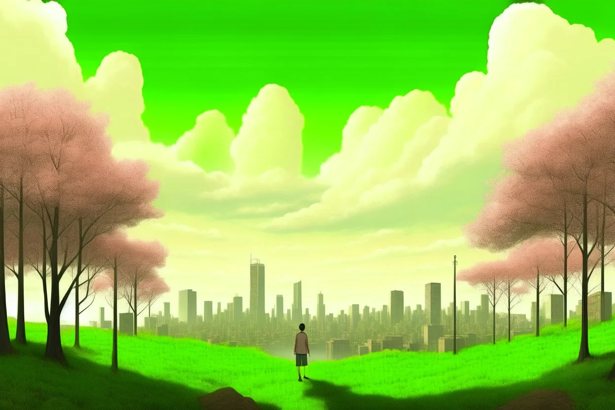 city, sci-fi, clouds, spring trees, people, gary numan influence