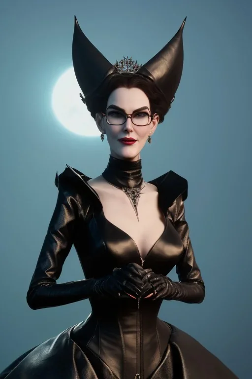 Carmen Dell`orifice as evil queen in black leather, leather, busty, cleavage, angry, stern look. character design by cory loftis, fenghua zhong, ryohei hase, ismail inceoglu and ruan jia. unreal engine 5, artistic lighting, highly detailed, photorealistic, fantasy