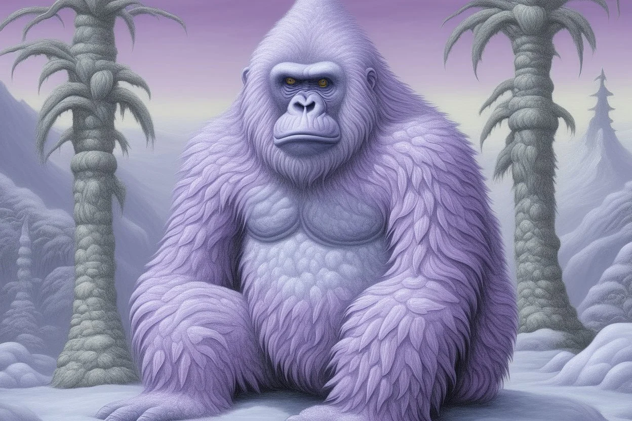 A light purple ice elemental gorilla designed in German folk art painted by Caspar David Friedrich