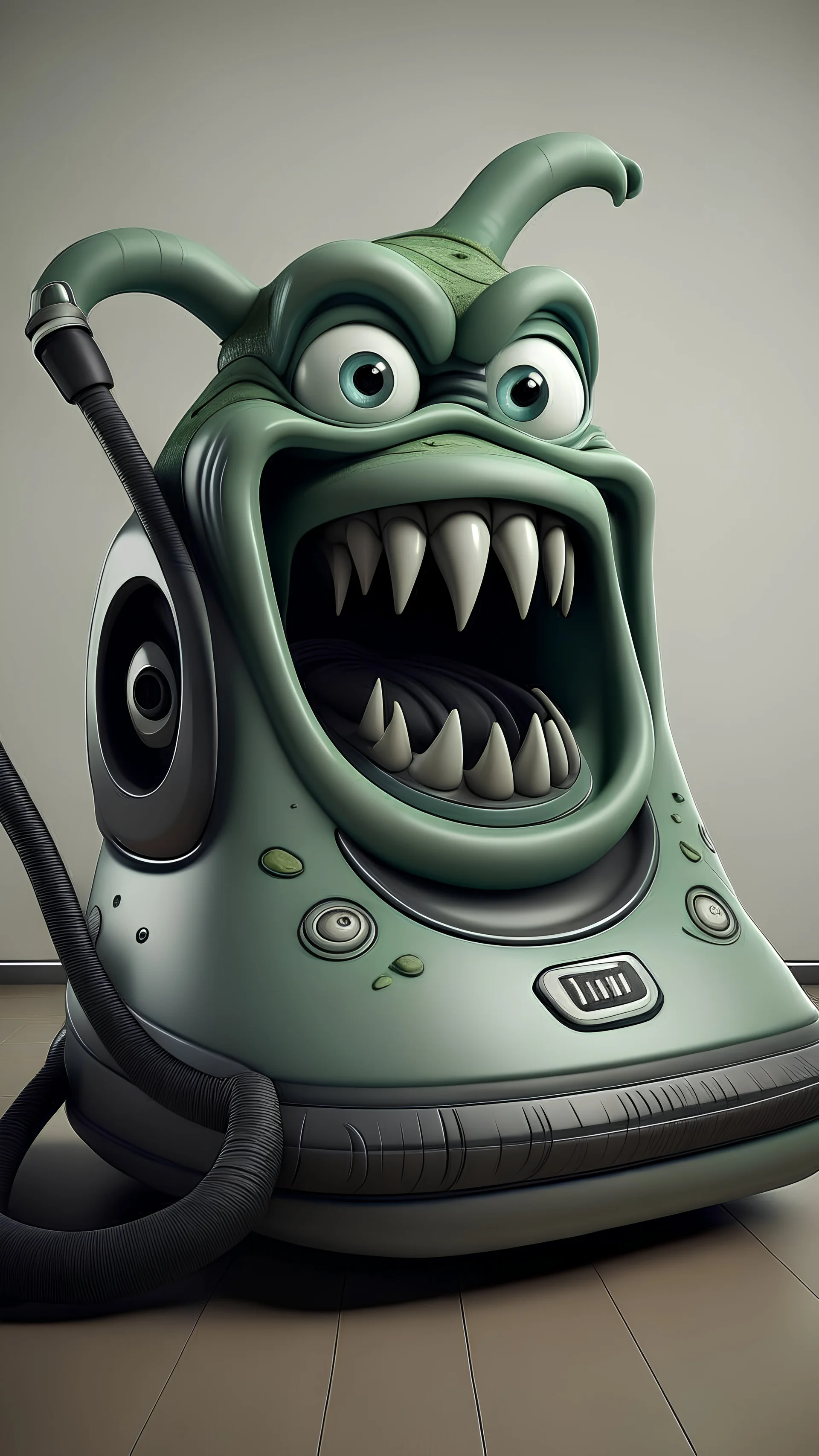 A vacuum cleaner in the shape of a scary monster