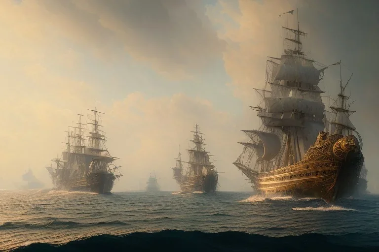 Ship of the line, 1993, spanish mediterranean sea, waterfront, alphonse mucha, greg rutkowski, matte painting, vplumetric lighting, volumetric clouds, maya render, hyper detailed, 8k, uhd, exaggerated colors, fantasy art, felix kelly, seb mckinnon, jessada sutthi, boris vallejo, lin chen