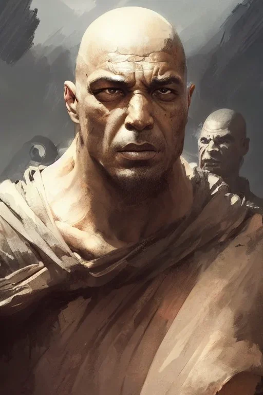 Portrait of a monk, grim, Frank Frazetta, Greg Rutkowski, hyperdetailed, dnd, trending on Artstation, Splash screen art, dynamic lighting, hyperdetailed, intricately detailed, a masterpiece, 8k resolution