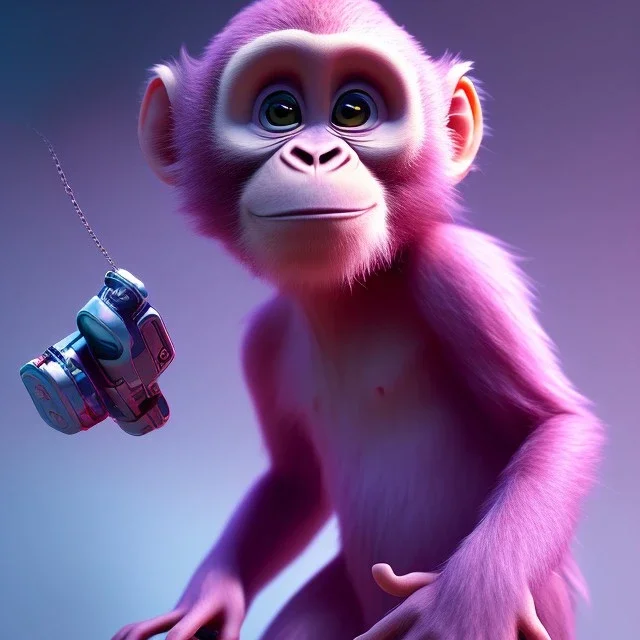 pixar style anamorphic cute monkey baby, gangsta black neckless, full body, magenta puffer jacket, manila city backdrop, dramatic lighting, hyper-realistic, unreal engine 5, 16k. full detailed,