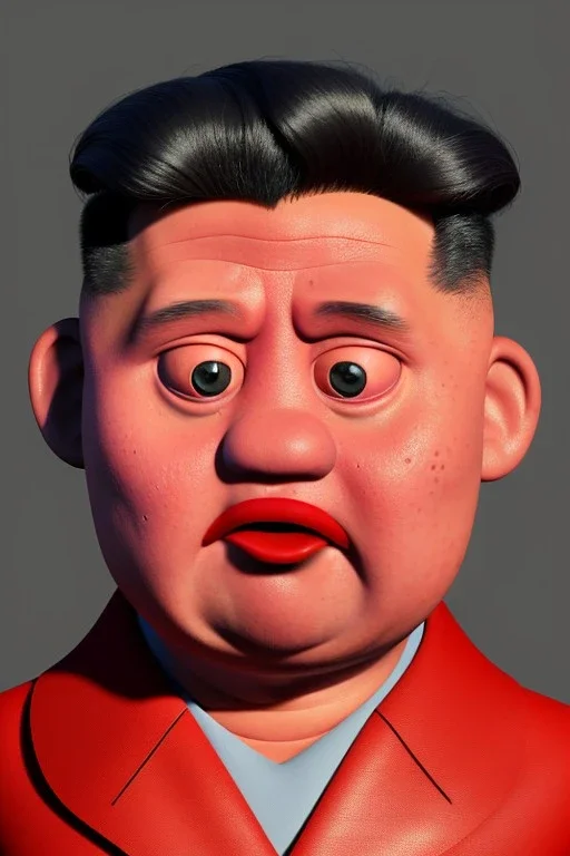 Waist up muppet Portrait, Kim Jong-un muppet doll, black suit, photo studio, red background, unreal engine 5, concept art, art station, ray tracing, lumen lighting, ultra detail, volumetric lighting, 3d.