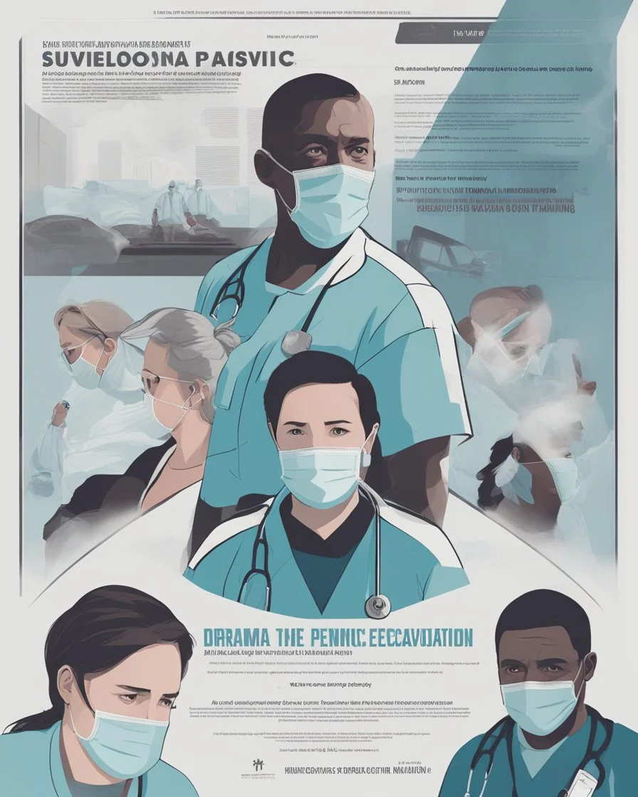 **Cinematic Poster:** A drama highlighting the personal and professional conflicts of epidemiologists and healthcare workers during a pandemic. **Appearance:** Art ideas that encapsulate the essence of emergency evacuation, aid supply, and prompt execution of medical, surgical, and emergency training for pandemics, viral infestations, and disease control. Each of these ideas aims to create a captivating and distinctive narrative that not only entertains but also educates the audience about the c