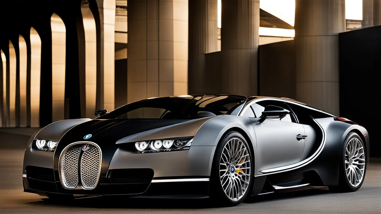 A luxurious (((fusion of a bmw and bugatti))), its sleek contours and opulent details blending seamlessly together