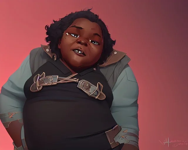 Portrait of a fat sweet 9 year old cute black kid witch with busy dark curly hair by Nick Harris