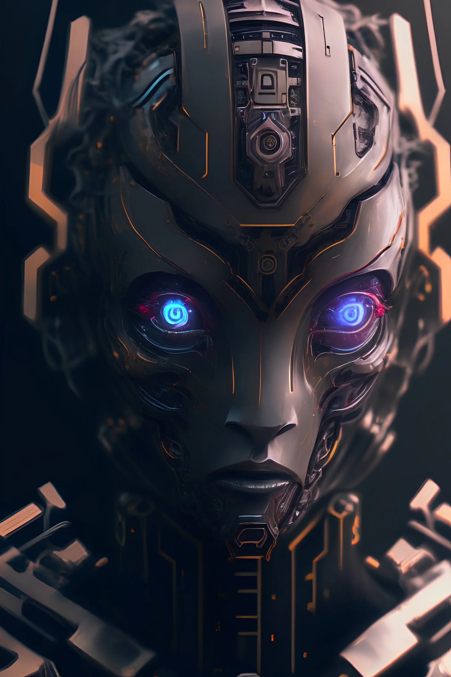 Portrait painting of a evil cyber open ai bot, robot cyberpunk portrait hd pfp, Chat GPT NFT Club, pft art, portrait ai, how look ai bot, looks chat gpt, ultra realistic, concept art, intricate details, eerie, highly detailed, photorealistic, octane render, 8 k, unreal engine.