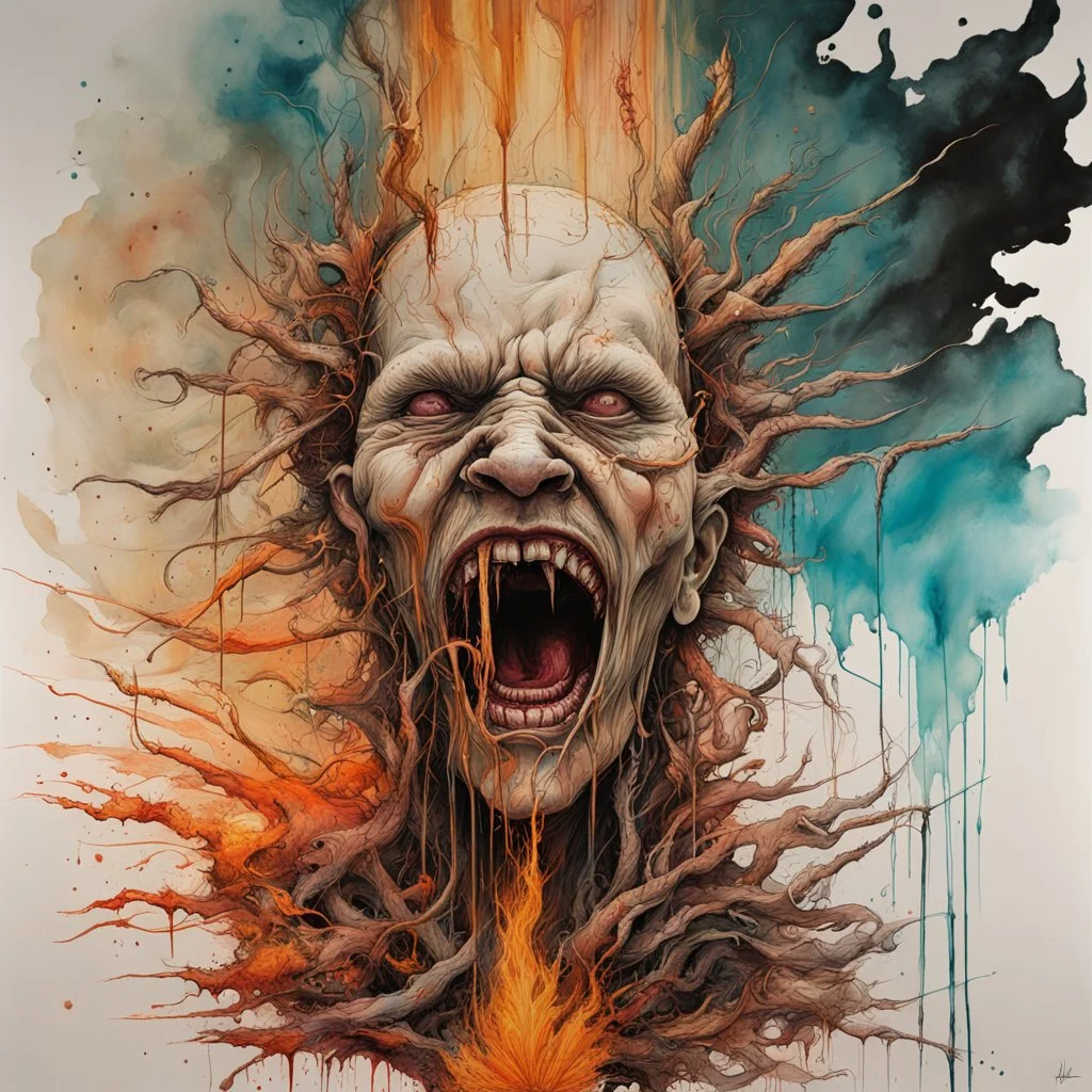 The roar of a big machine Two worlds and in between Hot metal and methedrine, Fire at will and empire down double exposure, by Alex Pardee, by Carne Griffiths, by Yves Tanguy, impressionism, macabre complimentary colors, rule of thirds, twisted surreal mindbending images.