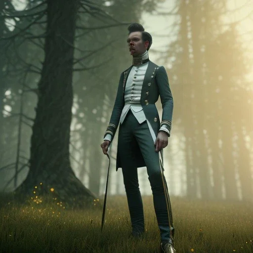 Full body, 3d render, asa butterfield, 1800's men style, 1800's men hair style, 1800's men clothes style, hyper realistic, octane render, unreal engine 5, 8k, palace background, uhd