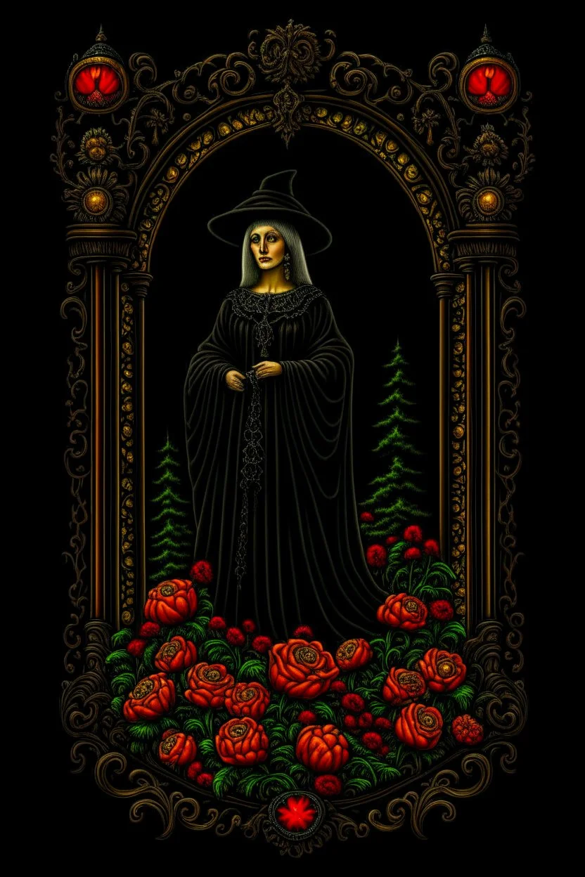 Jan Van Eyck Ornate Halloween Fantasy Art T-Shirt Design, Black Background