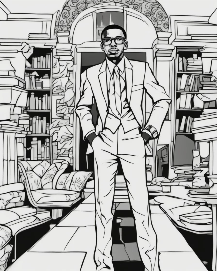 coloring page for teens, simple outlines art, cartoon style, outline drawing, bold outlines, clean and clear outlines, no tones color, no color, no detailed art, art full view, wide angle, white background, Malcom X