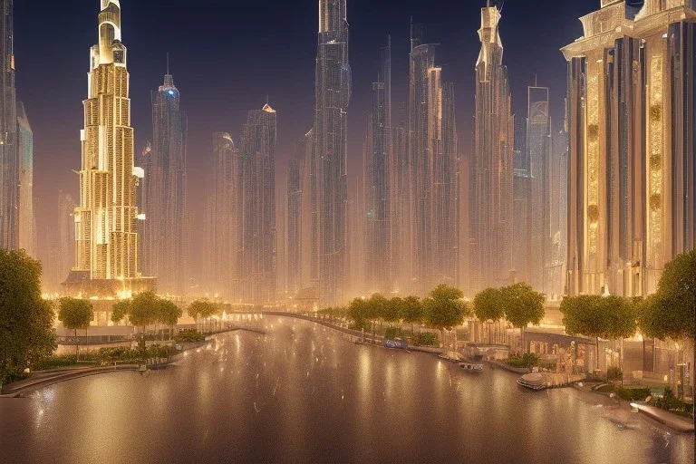 dubai city in the night, street, 8k, street view, finely detailed, photo realistic