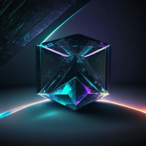 3d holographic geometric shape isolated on space infinit dark background, glow, glass efect, 4k.