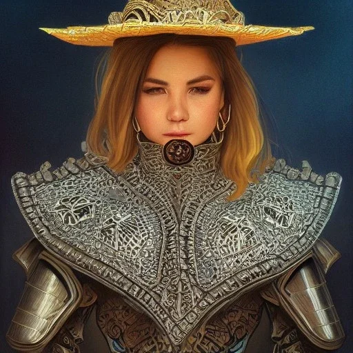 portrait,"Insanely detailed photograph of an armored mariachi warrior", intricate chainmail charo,colorful Sombrero,elegant cape, highly detailed D20, digital painting, artstation, concept art, smooth, sharp focus, illustration, art by artgerm and greg rutkowski and alphonse mucha, 8 k