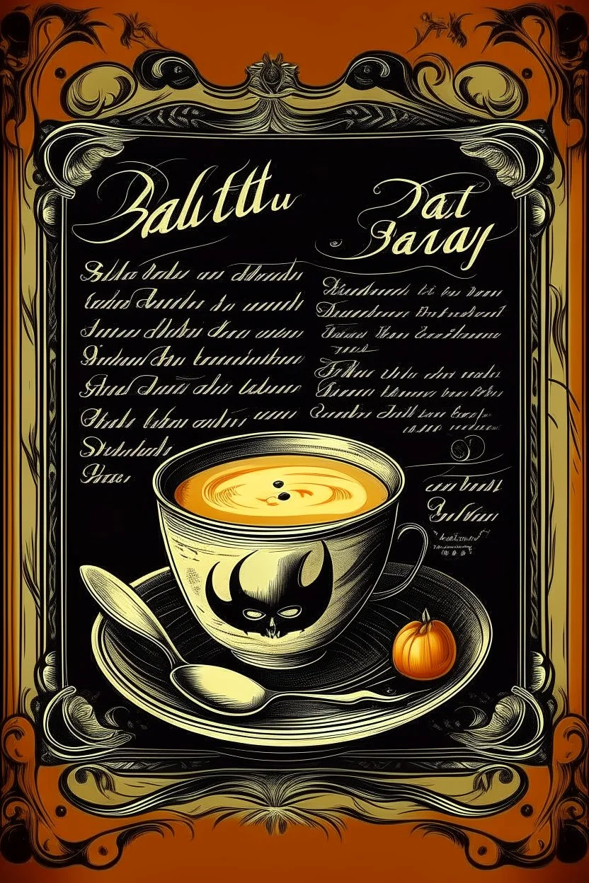 vintage cafe menu, Halloween, bat soup