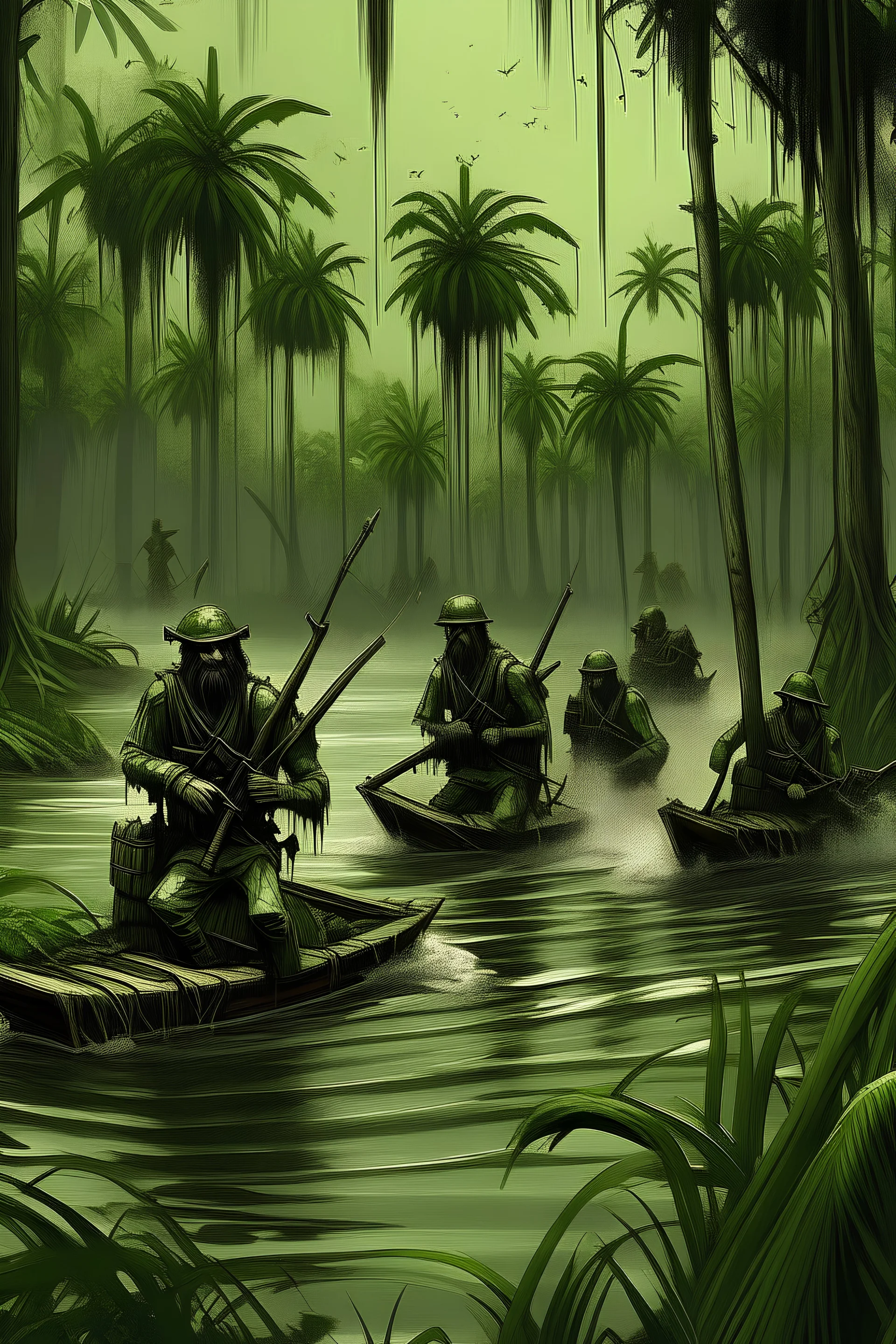 Crie uma obra de arte referenciando os guerreiros operacionais do pantanal brasileiro