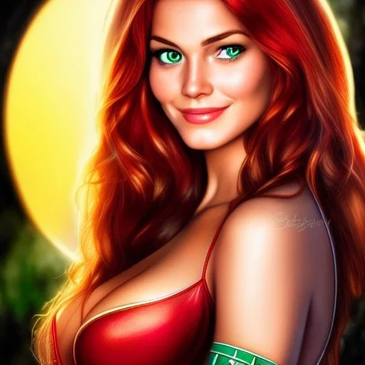 ultra detailed fullbody portrait of busty beautiful Mary Jane Watson , extremely detailed digital painting, intrincate, extremely detailed smiling face,crystal clear Big Green eyes, in the style of Fred Benes,mystical colors,perfectly centered image, perfect composition, rim light, beautiful lighting,8k, stunning scene, raytracing