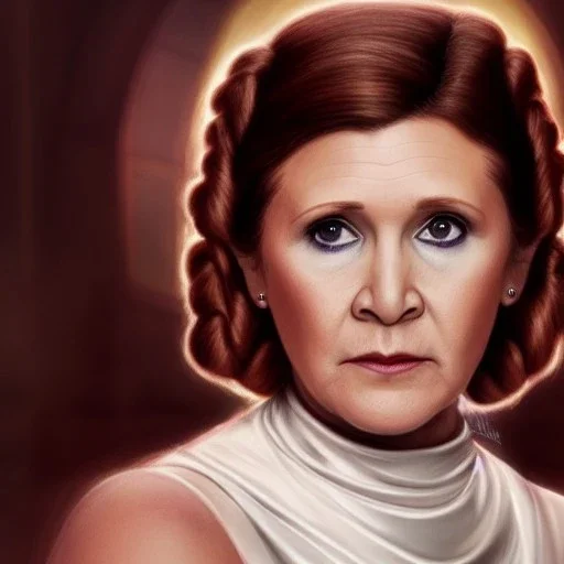 [[extrem stunning photorealistic Carrie Fisher as Princess Leia]] :: [[photorealistic hazel iris, short hair, head and shoulders portrait, 8k resolution photorealistic portrait by Greg Rutkowski, dynamic lighting, hyperdetailed, intricately detailed, triadic colors]]