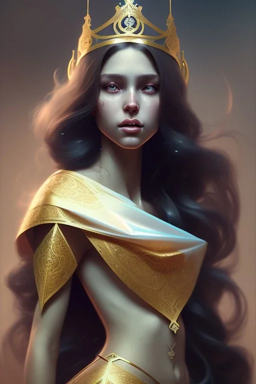 Arab princess , cute, beautiful, long hair, wavy hair, black eyes,Veiled، head and shoulders portrait, cinematic, 8k, resolution concept art portrait by Greg Rutkowski, Artgerm, WLOP, Alphonse Mucha dynamic lighting hyperdetailed intricately detailed