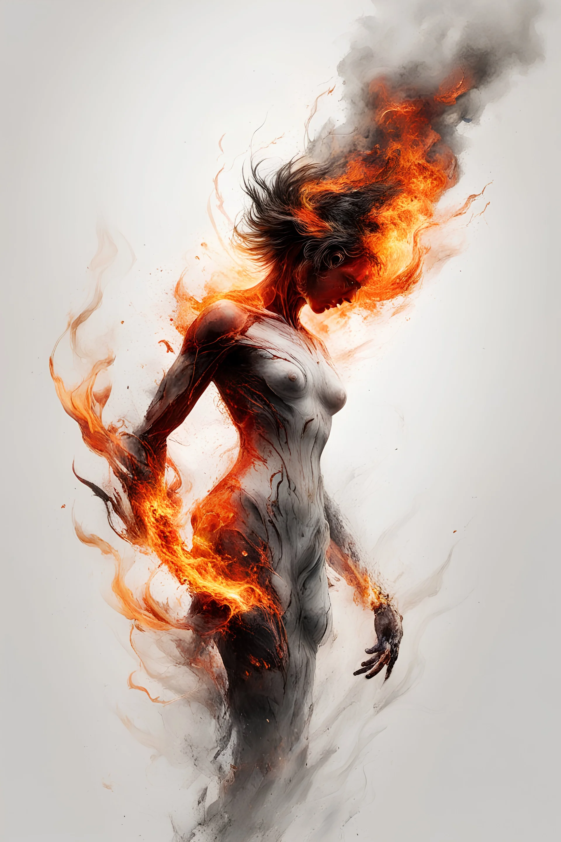 art, abstract, human, burning edges, (intense and emotional visual experience:1.5), (captivating and fiery ambiance:1.3), (dramatic and captivating essence:1.2), (fiery details:1.3), white background