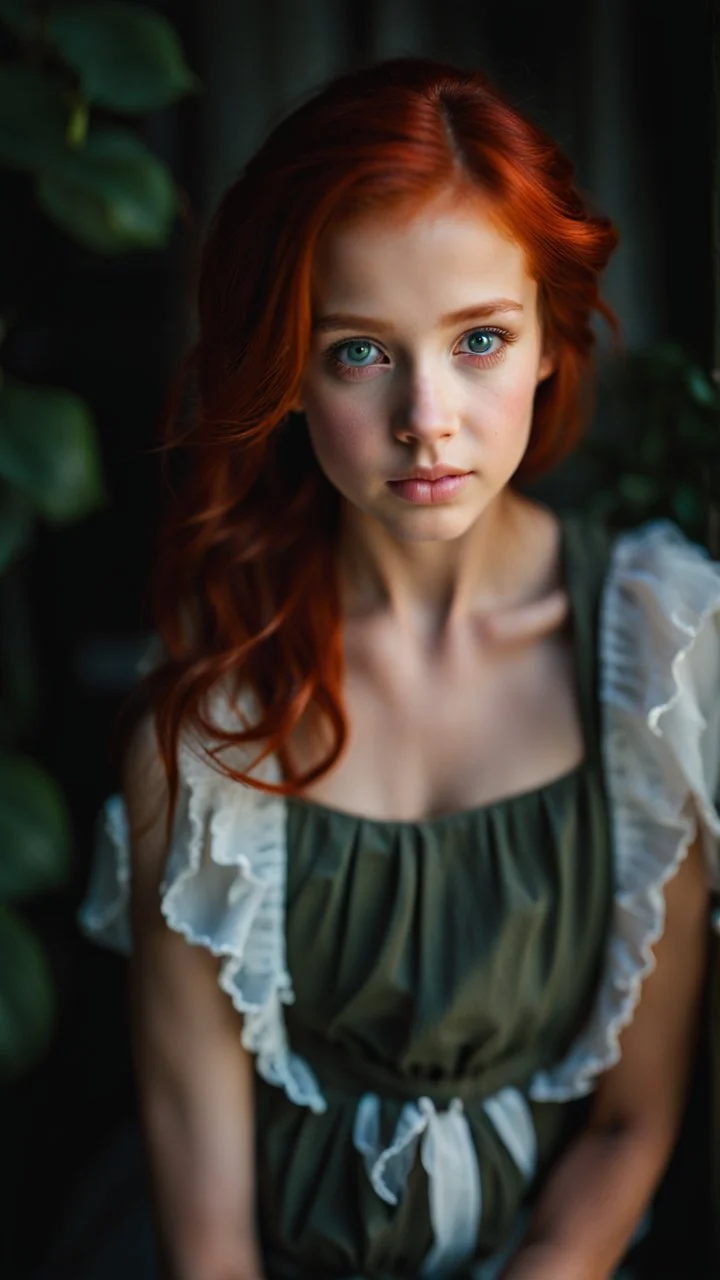 portrait of a pretty young girl with red hair and heterochromia eyes