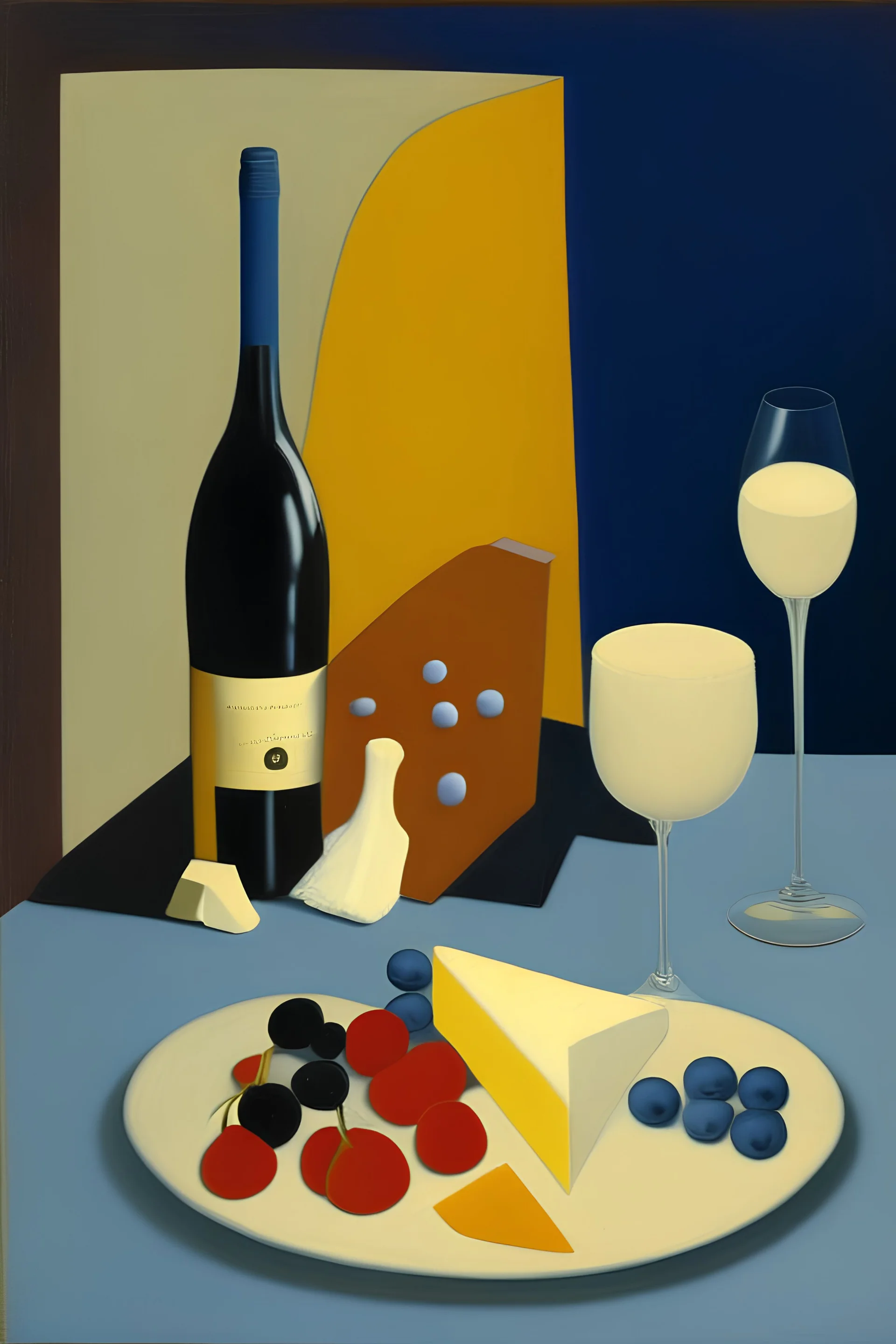 Stillleben mit Käse und Wein im Stile von Hilma af Klint