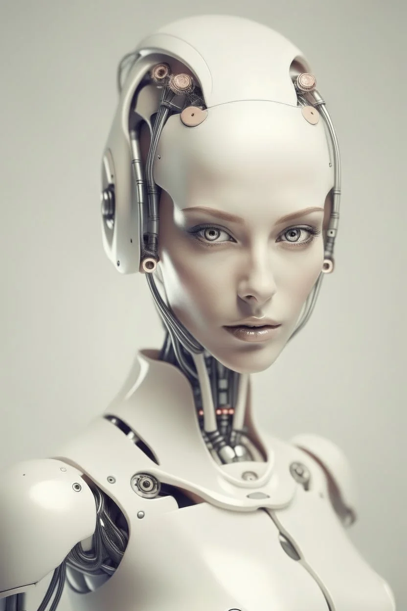 Portrait of a robotic woman, creamy colors,