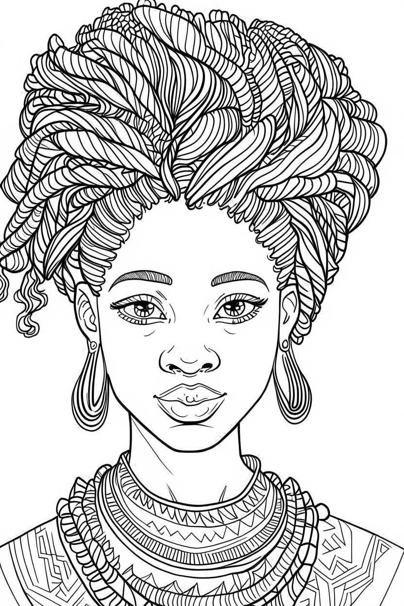 african girl face with beautiful hairstyle coloring page