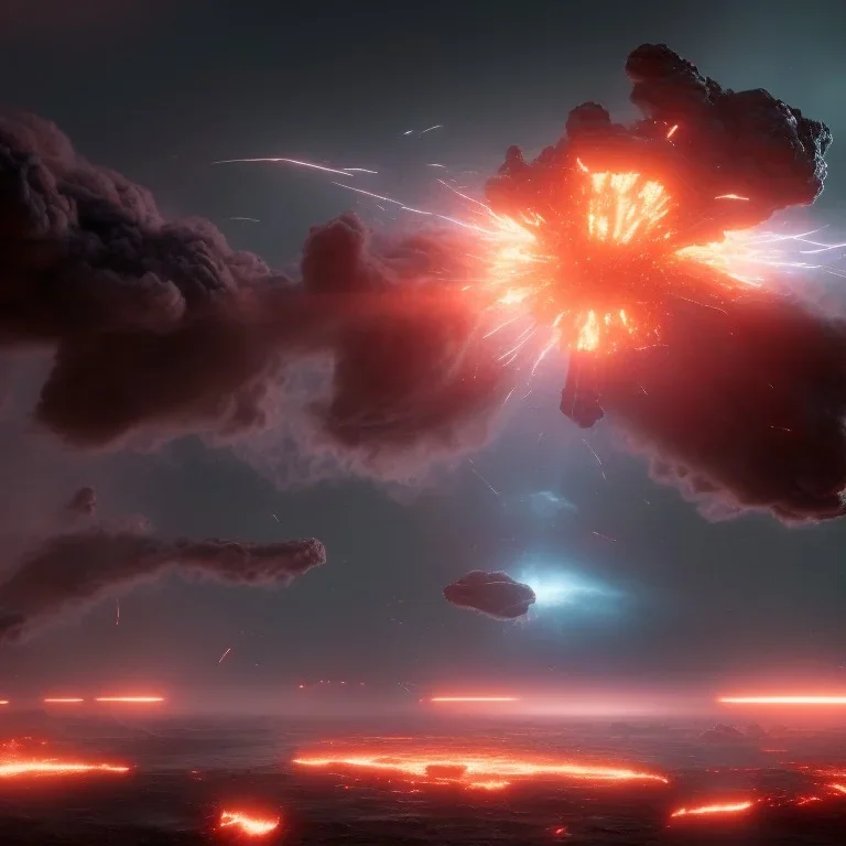 atomic explosion, huge battle scene