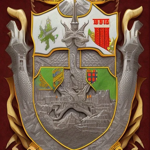 coat of arms of a troglodyte city in the moutains, very detailed