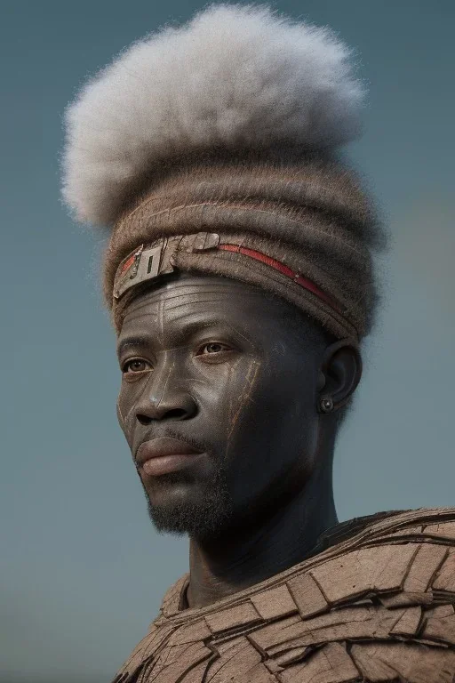 african head portrait, warrior costume, village, meditation, woods, galaxy sky, 8k quality