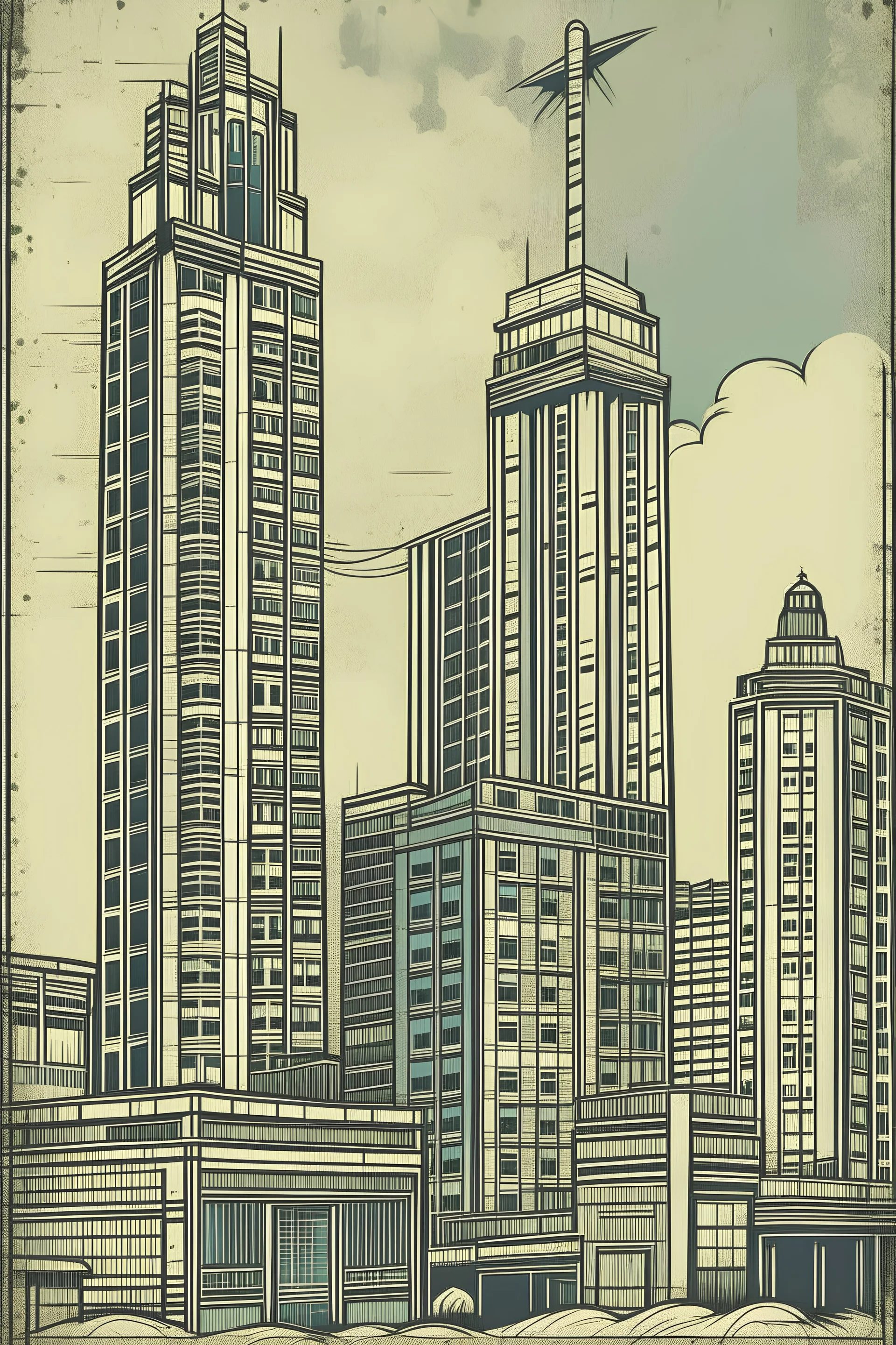 tall retro worn down city