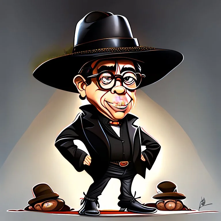 Caricatura de Gustavo Petro cuerpo completo Sombrero grande zapatos ferragamo negros arte Bauhous obra de arte detallado 4k