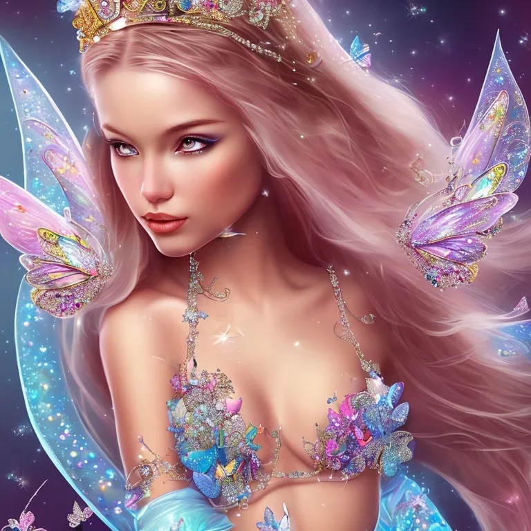  beautiful princess fairy with sparkle jewel bikini and butterflies in hair