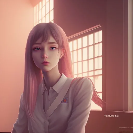 Anime, female student studying under window, lesson, perfect face, cool face, ultra detail, unreal engine 5, cinema4d, sun light, studio lighting --ar 1:1 --v 4