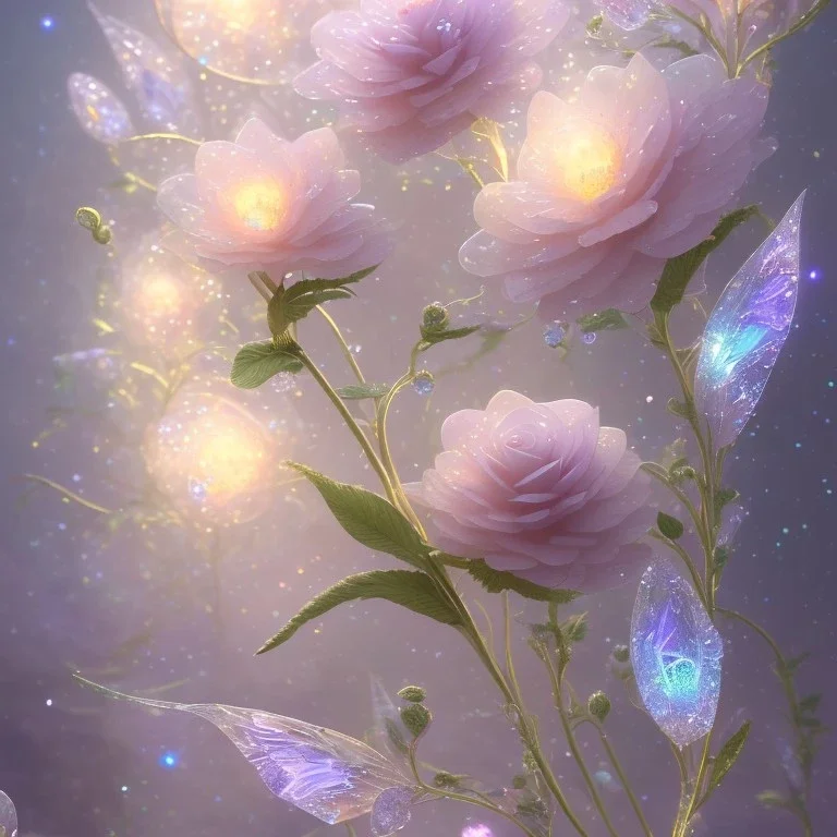 one big crystal subtle flower in a galactic ambiance with a beautiful fairy, transparent petals, delicate colors, in the foreground, full of details, smooth，soft light atmosphere, light effect，vaporwave colorful, concept art, smooth, extremely sharp detail, finely tuned detail, ultra high definition, 8 k, unreal engine 5, ultra sharp focus