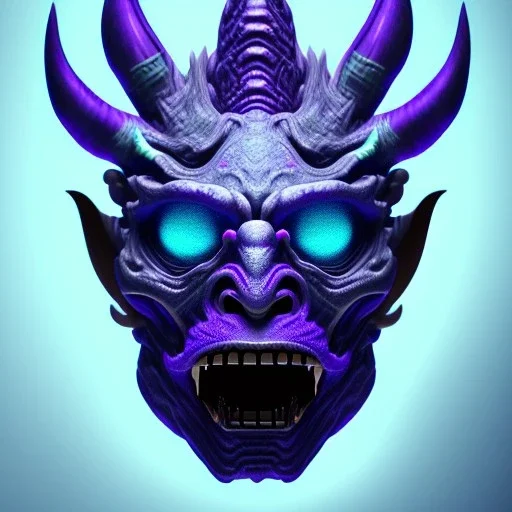 oni purple mask in galaxy, teal and purple smoke, detailed, realistic, 4k