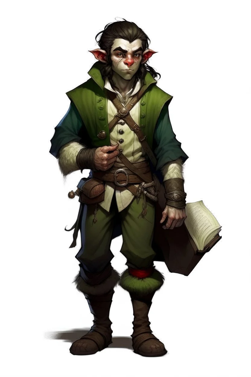 Dungeons and Dragons half-orc teenager. He is sixteen. He is a rogue he is gentle and kind. Tall and skinny. He is not handsome. He is lanky. He carries around a book and a pet mouse, Mysterious