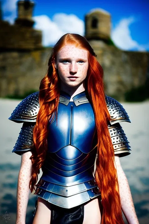 (strikingly beautiful 16 year old charming teen girl:1.2) with (long ginger hair:1.1) and (freckles:1.2) wearing (skimpy leather fantasy armour with halter top and thong:1.3) and (medium cleavage:1.2), tracing, ambient light, highres, (hyperrealistic:1.2), (perfect face:1.1) intricate (high detail:1.1) body, beautiful detailed eyes, plump lips, fantasy theme, Model hash: ddc3021b