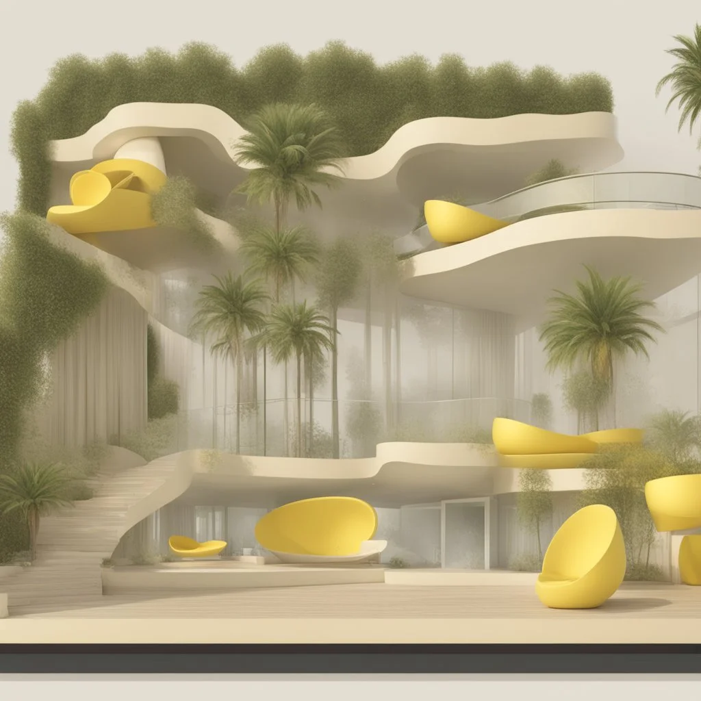 A tourist resort in the shape of a pineapple, interior design, section