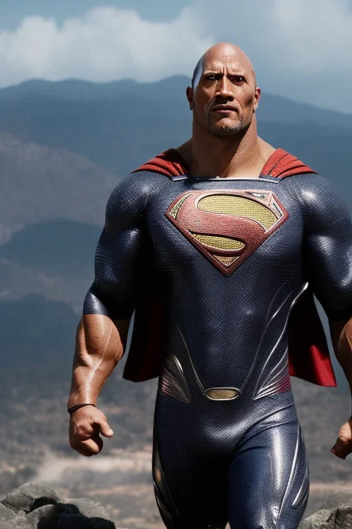 Dwayne Johnson superman, hyperrealistic