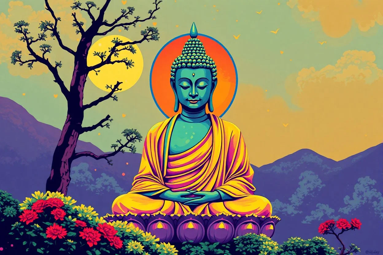pop art pixels 1000 images budha in the style of monet