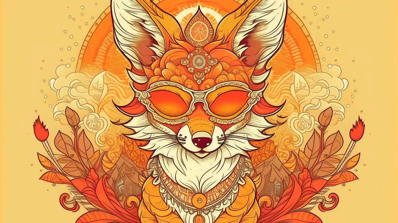 The deity of the sun and foxes wears glasses and has living tattoos.