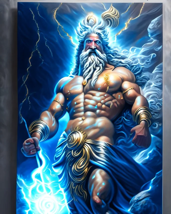 Mythological god Zeus full body hyper-detailed acrylic painting realistic 8K digital art