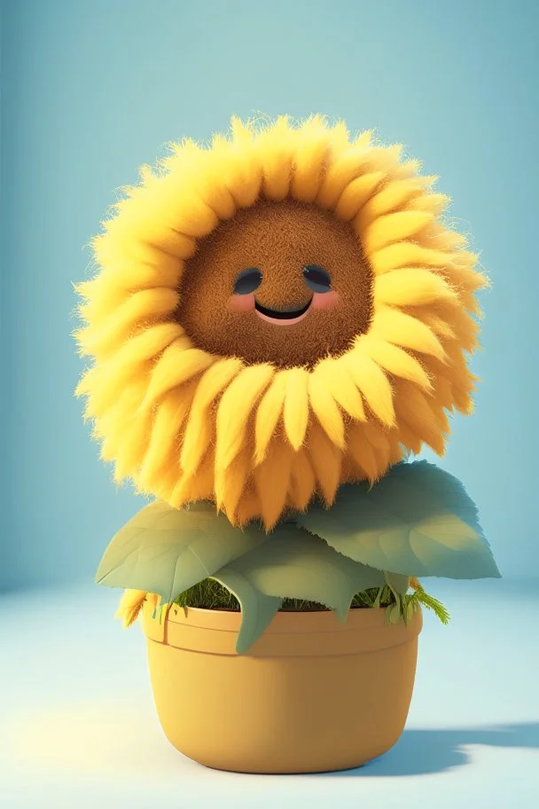 Cheery and cute sunflower in a pot avatar full body in fluffy material