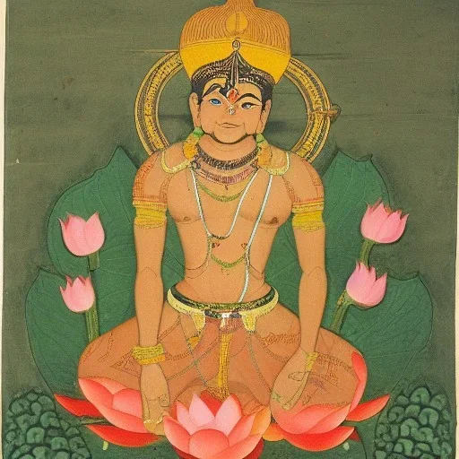 indian god of plants seated on a lotus painting