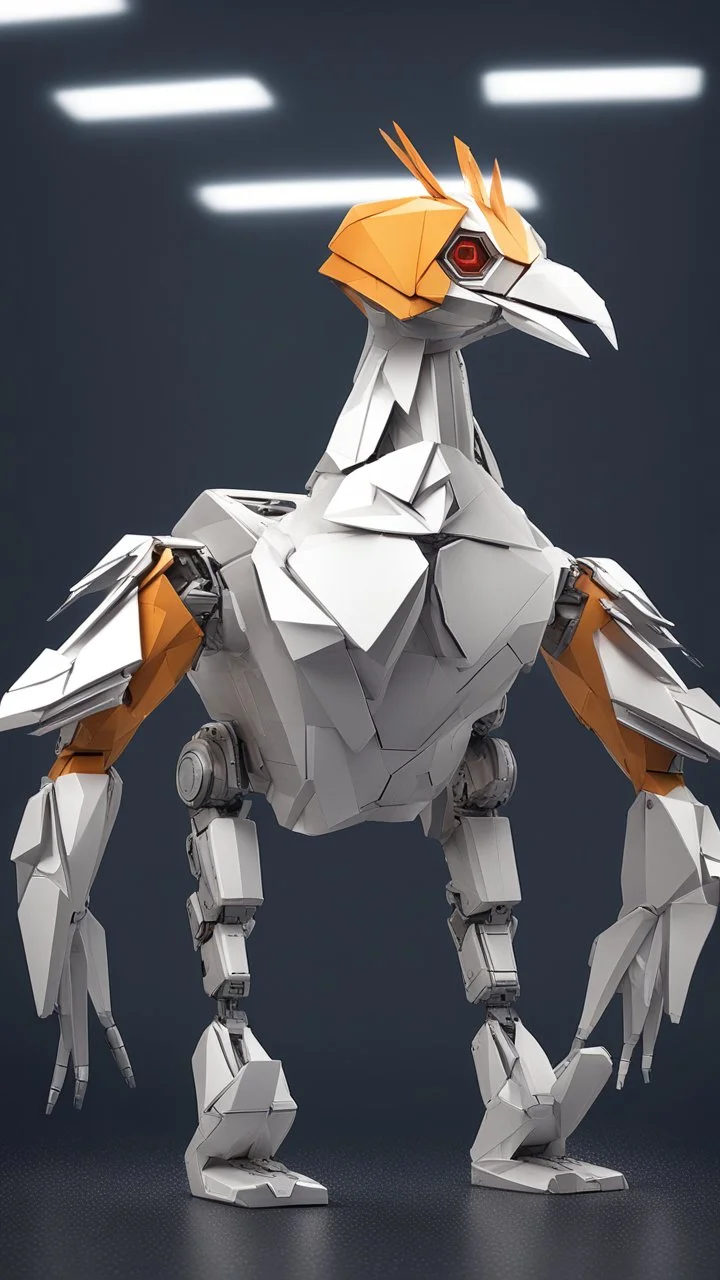 ORIGAMI CHICKEN robot, sci-fi, cyberpunk, full body, ultra realistic, virtual reality, clean background