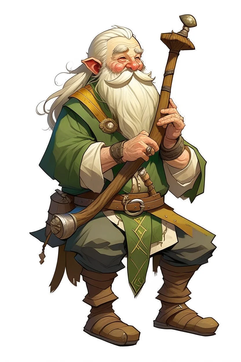 youthful fair-haired nomadic bard mountain dwarf with flute dnd