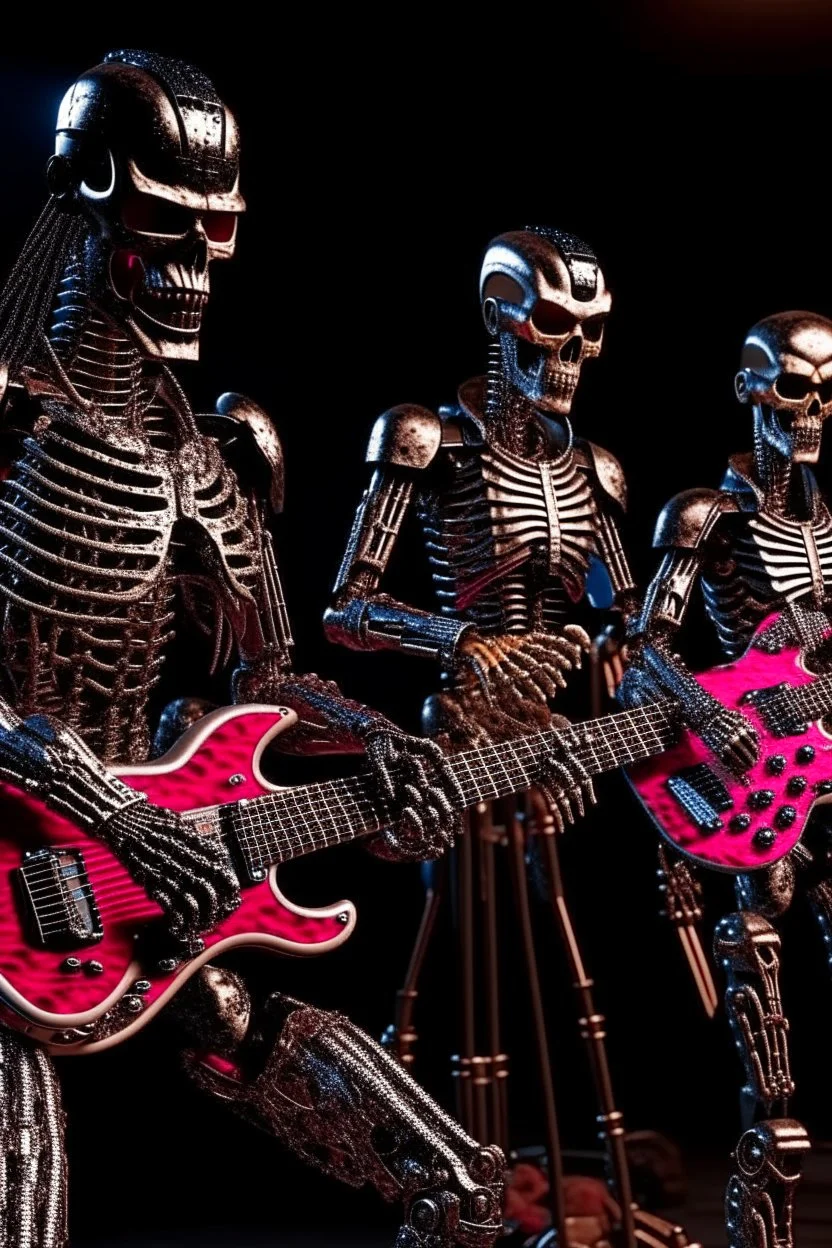 4K realistic hard rock band of 5 terminators playing live.